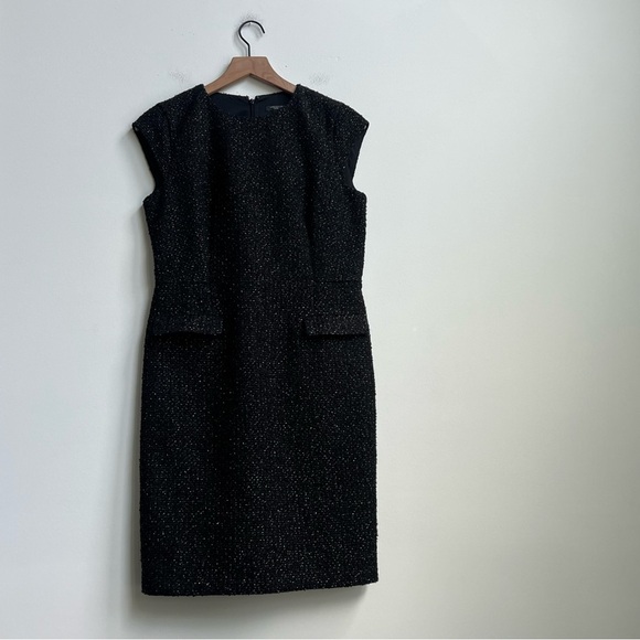 NEW $149 ANN TAYLOR BLACK SHIMMER TWEED Flap POCKET DRESS 6 Petite Money Chic - Picture 4 of 15